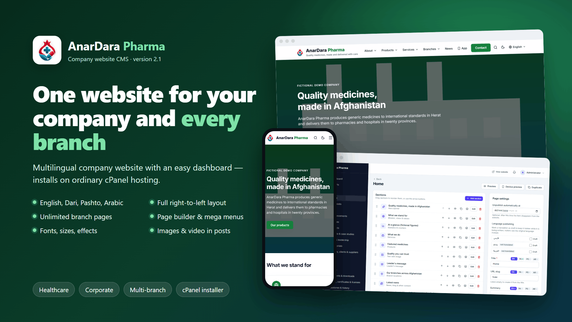 AnarDara Company Website – Multi-Branch & Multilingual (Pharma demo)
