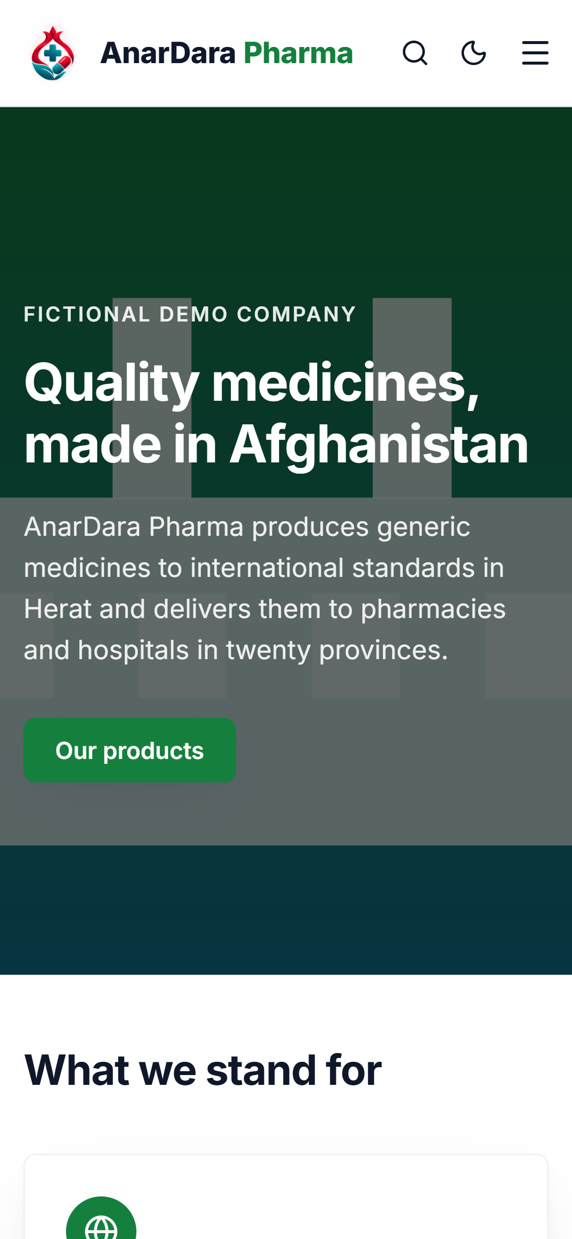 لقطة 7 من AnarDara Company Website – Multi-Branch & Multilingual (Pharma demo)
