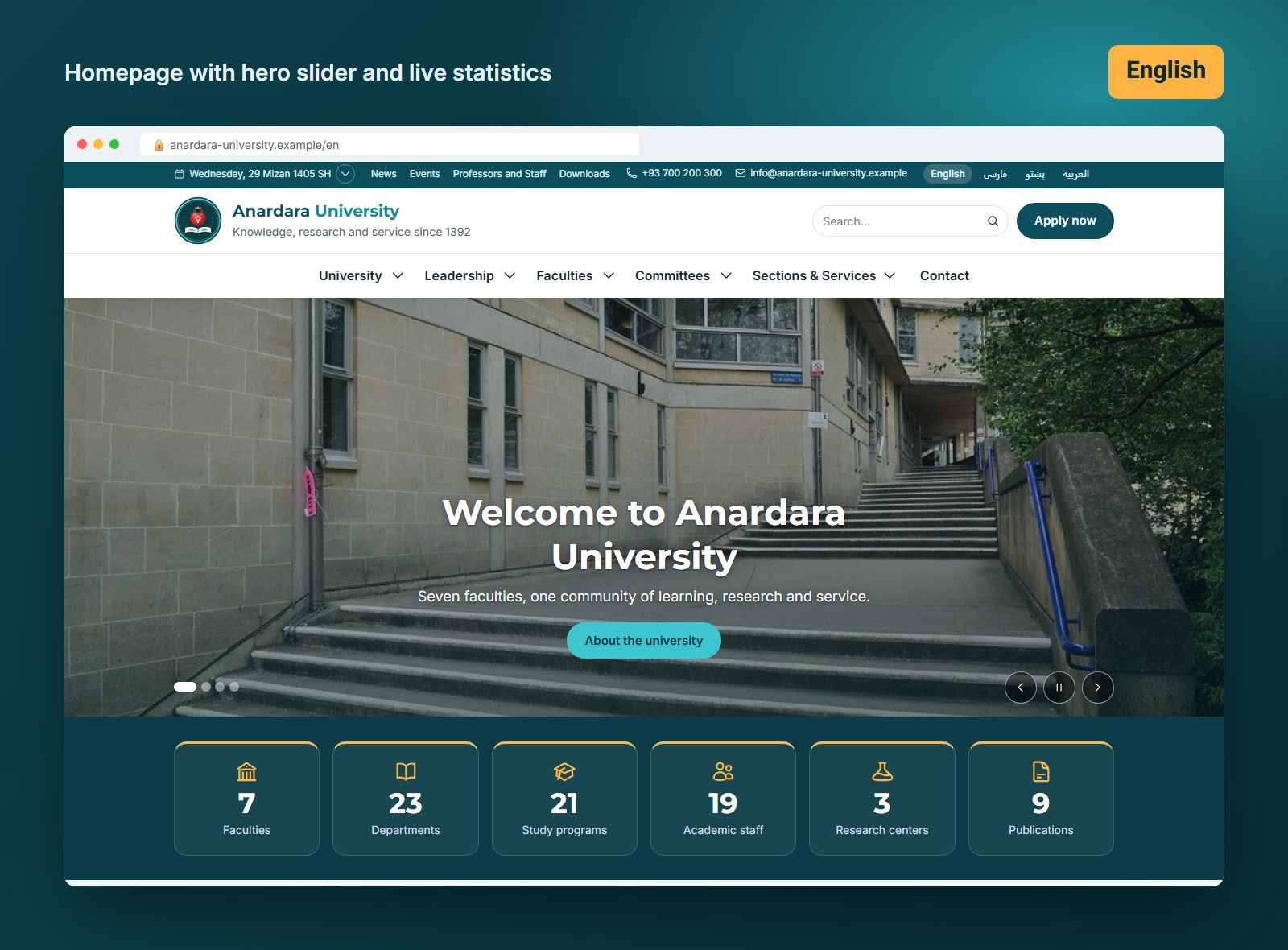 Screenshot 1 of Anardara University Website